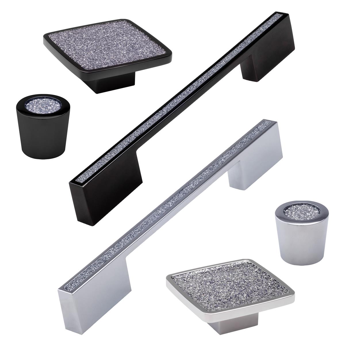 Durohorn bar handle with crystal inlay in chrome and black